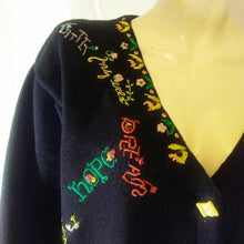 Load image into Gallery viewer, Storybook Knits Womens Vintage Black Cardigan Holiday Sweater Large