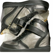 Load image into Gallery viewer, Mario Rossini Sneakers High Top Wedges Womens Black Gun Metal Size 39 US Size 8