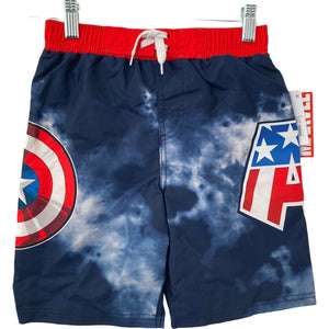 Marvel Captain America Swim Trunks Boys Size Small Red White Blue Colorblock
