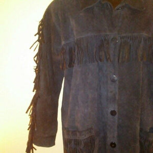 Vittadini Sport Womens Vintage Black Fringe Suede Jacket Small