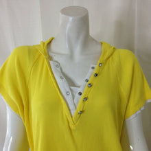 Load image into Gallery viewer, Kenar Sport Womnes Yellow White Ribbed Hooded Short Sleeve Top Size Extra Large