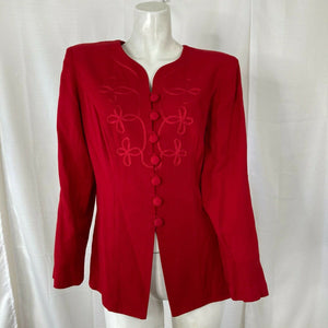 Vintage Maggie Lawrence Petites Womens Red Embroidered Blouse Size 8P