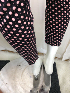 Homemade Womens 2 Piece Black and Pink Polka Dot Capri Pant Suit Small Medium