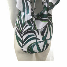 Load image into Gallery viewer, Sporlike Swimsuit One Piece Womens White Green Leaves Large Ruffles New