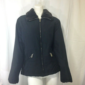 Valerie Stevens Sport Womens Black Zip Front Jacket w Faux Fur Collar Small