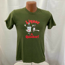 Load image into Gallery viewer, Liquor is Quicker Green T-shirt Adult S cartoon beer retro 70s 80s