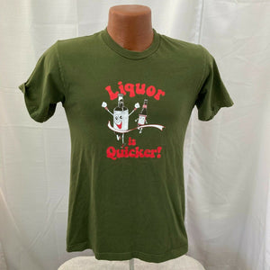 Liquor is Quicker Green T-shirt Adult S cartoon beer retro 70s 80s