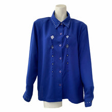 Load image into Gallery viewer, Drapers Studio Blouse Womens Size PXL Blue Rhinestone
