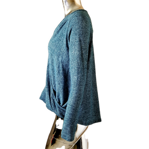White Willow Sweater Womens Teal White Hi-Low Blouson Draped Long Sleeve Small