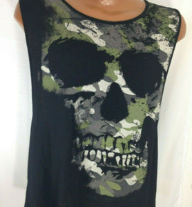 Wet Seal Unisex Black Khaki Skull Sleeveless Tshirt Size XL