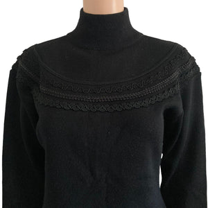 0.5 Fashion Club Sweater Womens Large Embroidered Black Long Sleeve