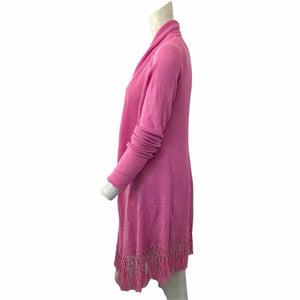 Lilly Pulitzer Open Front Long Cardigan Pink Fringe Womens Size Medium