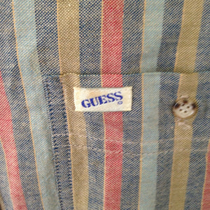 Guess by Georges Marciano Mens VTG Multicolored Stripped Button Down Shirt Med