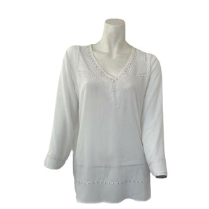 NYDJ Blouse White Eyelet Pullover Long Sleeve Womens Size Small