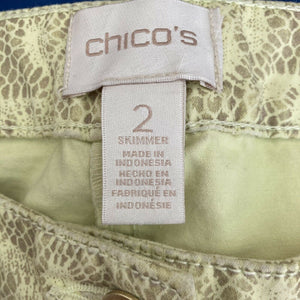 Chicos Size 2 Skimmer Yellow Lace Floral Print Pants Womens Chicos 2 Size 12