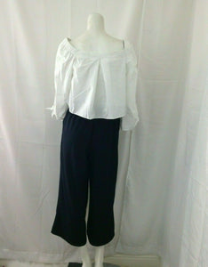 Zara Basics Navy Blue White Tailored Backless Wide Leg Culottes Jumpsuit XS
