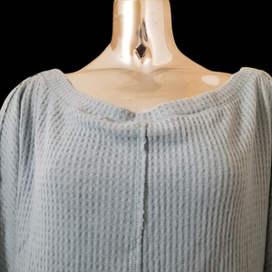 Caslon Womens Blue Boat Neck Raw Seams Waffle Knit Pullover Sweater Top S