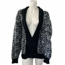 Load image into Gallery viewer, Vintage Cardigan Sweater Everest Black White Womens Size Medium Plunging V Neck