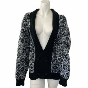 Vintage Cardigan Sweater Everest Black White Womens Size Medium Plunging V Neck