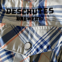 Load image into Gallery viewer, Deschutes Brewery Columbia PFG Shirt Mens XL Blue Plaid Pearl Snap Vented Fishin