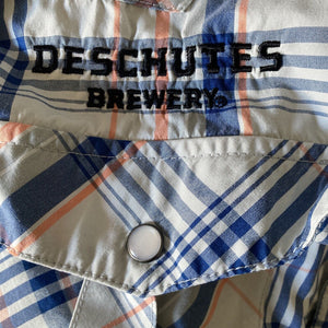 Deschutes Brewery Columbia PFG Shirt Mens XL Blue Plaid Pearl Snap Vented Fishin