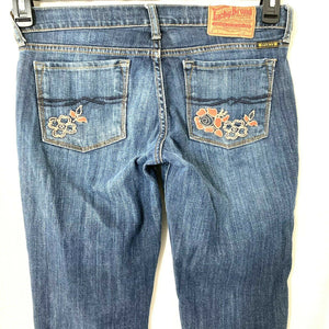 Lucky Brand Regular Inseam Womens Floral Embroidered Blue Jeans Size 4 27