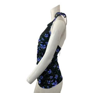 Tankini Swim Top Floral Womens Black and Purple Medium