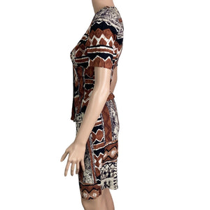 Vintage Francine Browner Shorts 2 Piece Set Women's 5/6 Brown Black Tribal Print