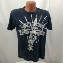 Load image into Gallery viewer, Hart &amp; Huntington Tattoo Co Distressed T-shirt Medium sword knife all over