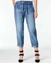 Load image into Gallery viewer, Jessica Simpson Womens Blue Avenia Chambray Draped Front Cropped Cuffed Pants 31