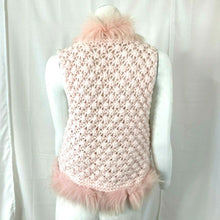 Load image into Gallery viewer, Girls Pink Handmade Crochet Faux Fur Lined Open Front Sweater Vest Small