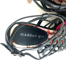 Load image into Gallery viewer, Madden Girl Korral Womens Black Faux Leather Black Peep Toe Strappy Heels 8