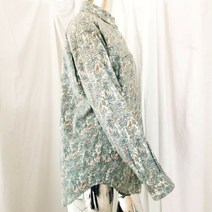 Vintage Maggie Lawrence Green Beige Peach Paisley Button Up Long Sleeve Shirt M