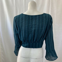 Load image into Gallery viewer, Iris Womens Green and White Striped Bolero Style Bell Sleeve Top Large