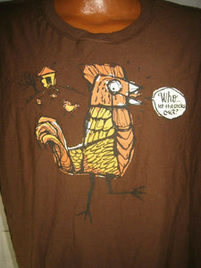 WHO LET THE COCKS OUT? T-SHIRT ADULT SIZE XL FUNNY CHICKEN INSIDE OUT HOLLISTER