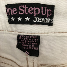 Load image into Gallery viewer, One Step Up Shorts Denim Girls Size 16 white Gems Rhinestones Stretch