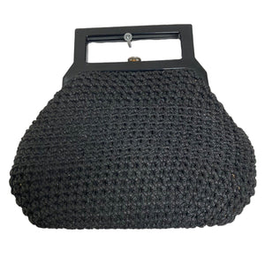 Vintage Purse Handbag Black Knit Crochet Womens Black Small