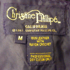 Christine Phillipe Vintage 80's Womens Black White 100% Leather Shirt Medium