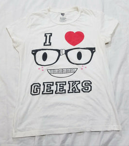 Chill Womens White Red I Love Geeks Short Sleeve Tshirt Size Large