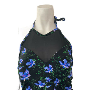 Tankini Swim Top Floral Womens Black and Purple Medium