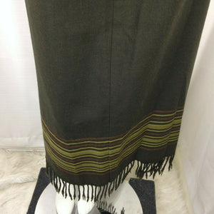 Valerie Stevens Petites Womens Olive Green Sarape Style w Fringe Skirt 6P