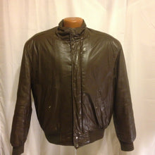 Load image into Gallery viewer, Members Only Mens Vintage Brown Leather Bomber Jacket w Sherpa Lining 42