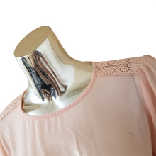 Load image into Gallery viewer, Socialite Blouse Womens Pink Crochet Trim Semi-Sheer Smocked Cuffs/Hem Large NEW