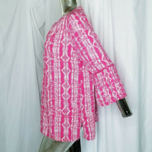 Load image into Gallery viewer, Gloria Vanderbilt Top Pink White Geometric Print Flare Sleeve Womens Large