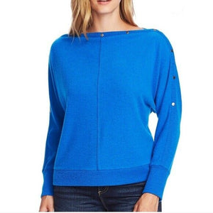 Vince Camuto Sweater Womens Small Royal Blue Long Sleeve Snap Buttons