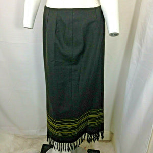 Valerie Stevens Petites Womens Olive Green Sarape Style w Fringe Skirt 6P