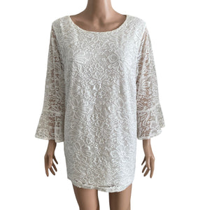Croft & Barrow Shirt Womens 1X White Lace Bell Sleeve