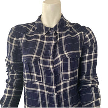 Load image into Gallery viewer, Paige Shirt Plaid Button Front Womens Black and White Size XS