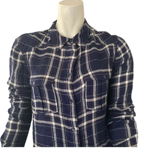 Paige Shirt Plaid Button Front Womens Black and White Size XS