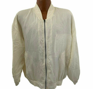 Vintage 90s Volare Mens 100% White Silk Zip Front Jacket Size Medium